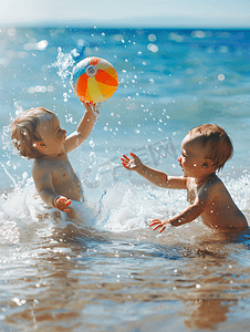 外国婴儿玩海洋球