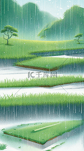 清明节山水背景背景图片_春天清明节雨水雨中园林背景
