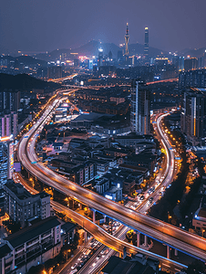 深圳湾跨海大桥城市风光夜景全景图