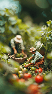 古代制饼人物背景图片_五一劳动节菜园里微景观劳动人物素材