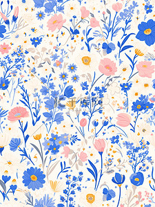 花卉主题背景图片_春天蓝色花卉主题印花背景素材