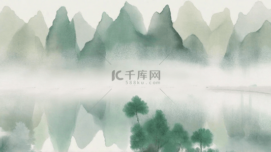 绿色柔和背景图片_水墨春天湿墨柔和半透明春天山水5背景图片