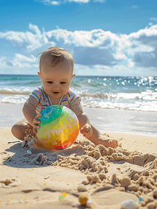 外国男模特摄影照片_外国婴儿玩海洋球