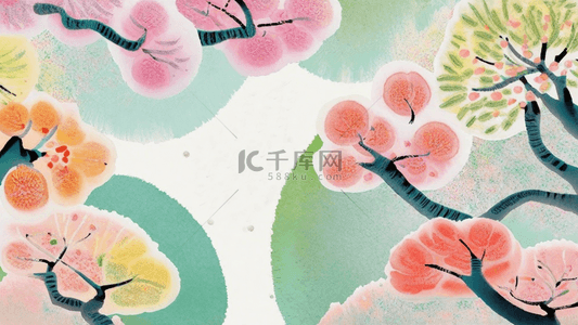 桃花粉色花朵背景图片_国潮春季旅游樱花季樱花桃花背景4