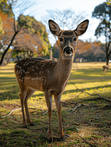 奈良公园摄影照片_日本奈良公园草坪上的梅花鹿