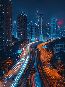 跨海大桥建筑车轨夜景城市建设