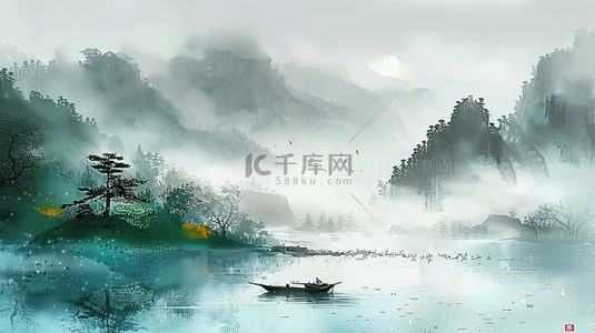 水墨清明节国风清明节山水背景9