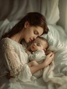 孩子成长摄影照片_母婴妈妈抱着宝宝睡觉