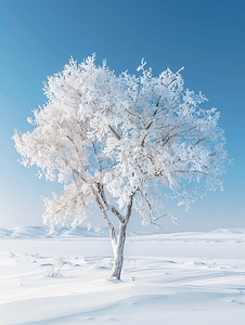 下雪植物摄影照片_内蒙古冬季树挂雪景