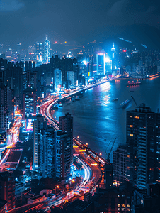 腾讯微保logo摄影照片_城市夜景全景