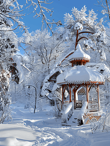 冷空气图片摄影照片_东北雪乡雪中亭子