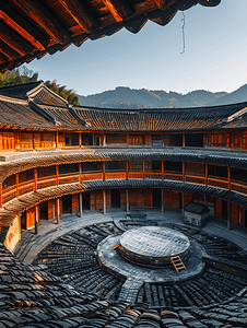 福建寺院摄影照片_福建永定土楼