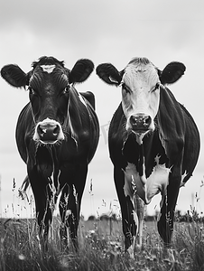 农场里的两头黑白奶牛
