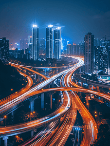 跨海大桥建筑车轨夜景城市建设