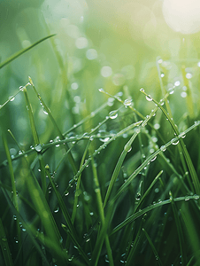 小清新春天节气摄影照片_小草雨水露珠