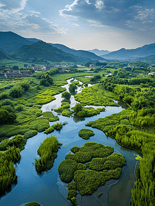 公园景观图片摄影照片_沂蒙邻水生态小城沂水城市湿地鸟瞰景观