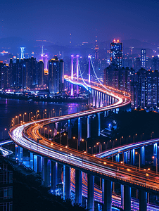 背景明月摄影照片_深圳湾跨海大桥城市风光夜景全景图