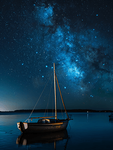 海边夜空摄影照片_海港星空晚安