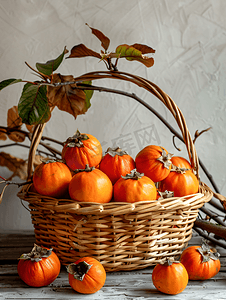 秋收素材摄影照片_水果篮里的柿子