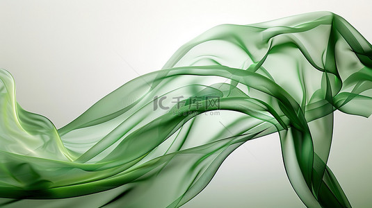 绿色透明流动的丝带背景图