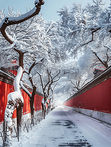 古风宫廷背景摄影照片_北京故宫红墙的雪景