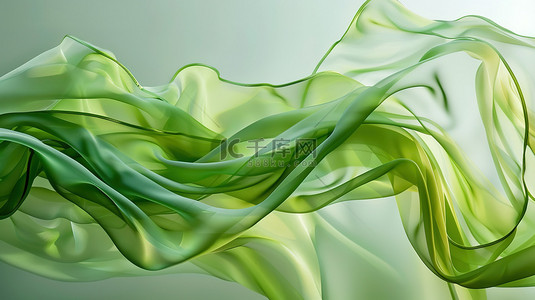 绿色飘带背景图片_绿色透明流动的丝带背景