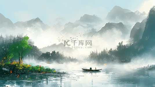 江南山水背景图片_水墨清明节国风清明节山水背景8