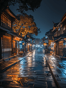 灯笼夜景摄影照片_浙江湖州南浔古镇的夜色美景