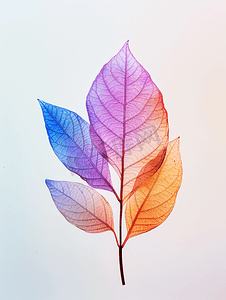 渐变折纸摄影照片_手工创意彩色树叶渐变平拍