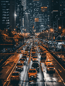 宁波夜景摄影照片_黑金色的车水马龙的城市夜景