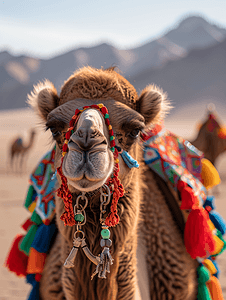 行进的骆驼摄影照片_新疆鸣沙山沙漠驼铃