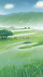 春天清明节雨水雨中园林背景