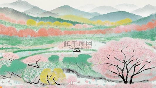 国潮春季旅游樱花季樱花桃花背景3