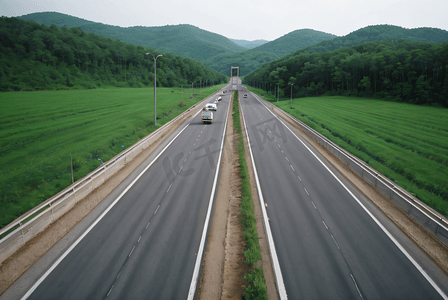 高速马路摄影照片_草地旁的高速公路摄影图4