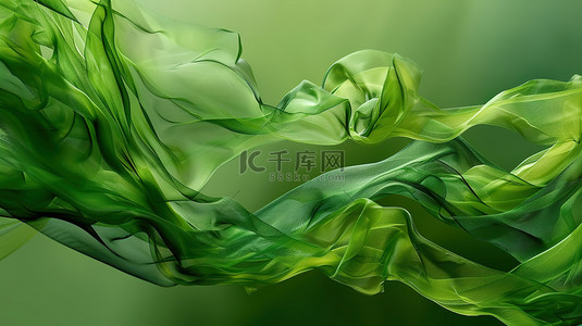 绿色透明流动的丝带背景图片