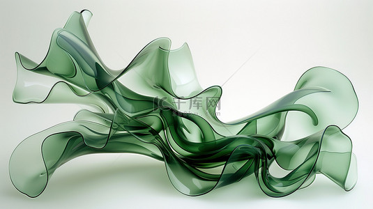 飘带清新背景图片_绿色透明流动的丝带设计