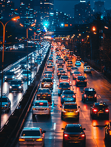 宁波夜景摄影照片_黑金色的车水马龙的城市夜景