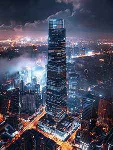 上海夜景城市全景