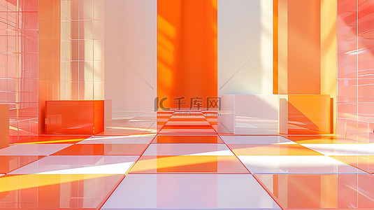 橙色几何背景图片_多个拼接方形方块橙白色素材