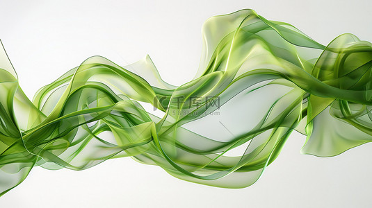 绿色飘带背景图片_绿色透明流动的丝带背景
