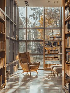 通透摄影照片_宽敞明亮的图书馆阅览室