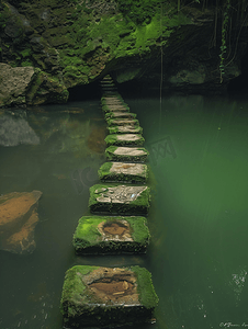 九州池摄影照片_九州池遗址石梯