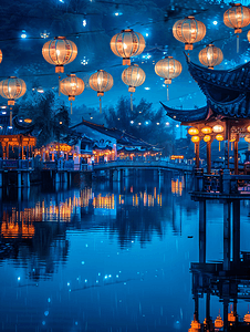 中国风印花摄影照片_美丽的锦里夜景