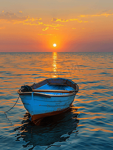 小船海边日落