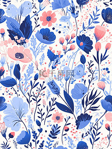 花卉主题背景图片_春天蓝色花卉主题印花设计图