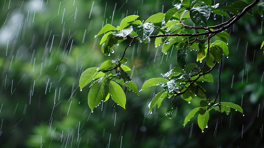 叶片摄影照片_雨季下雨户外森林的摄影14照片