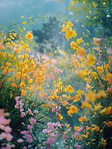 莫奈花园风格摄影照片_花朵春天盛开摄影图照片