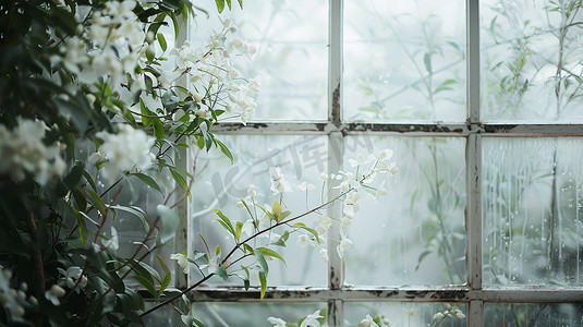 窗户花朵风景立体描绘摄影照片AIGC