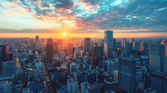 夕阳下城市高楼大厦的背景14摄影照片