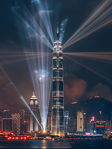 城市夜景科技摄影照片_深圳国庆灯光秀